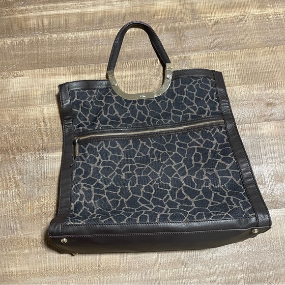 Stuart Weitzman XL Shopper Tote Bag Handbag Canvas & Leather Animal Print - Picture 9 of 14